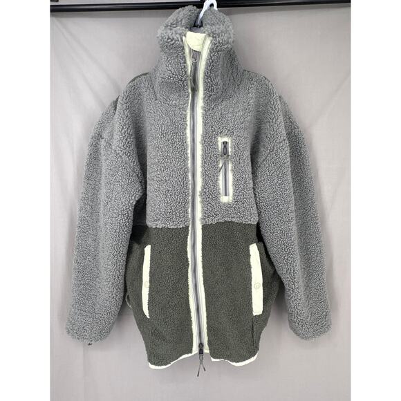 Free People Movement Jacket Women Medium Gray Green Zip Fleece Oversized Cozy FP - Picture 1 of 7